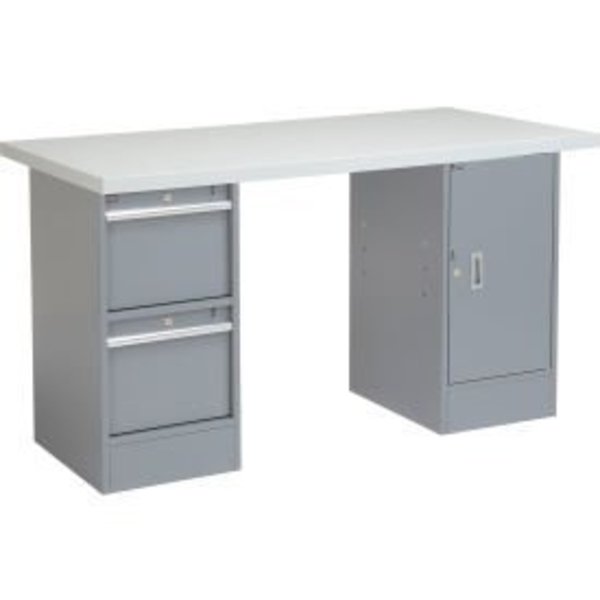 Global Equipment 60 x 30 Pedestal Workbench 2 Drawers and Cabinet, Laminate Square Edge Gray 319041